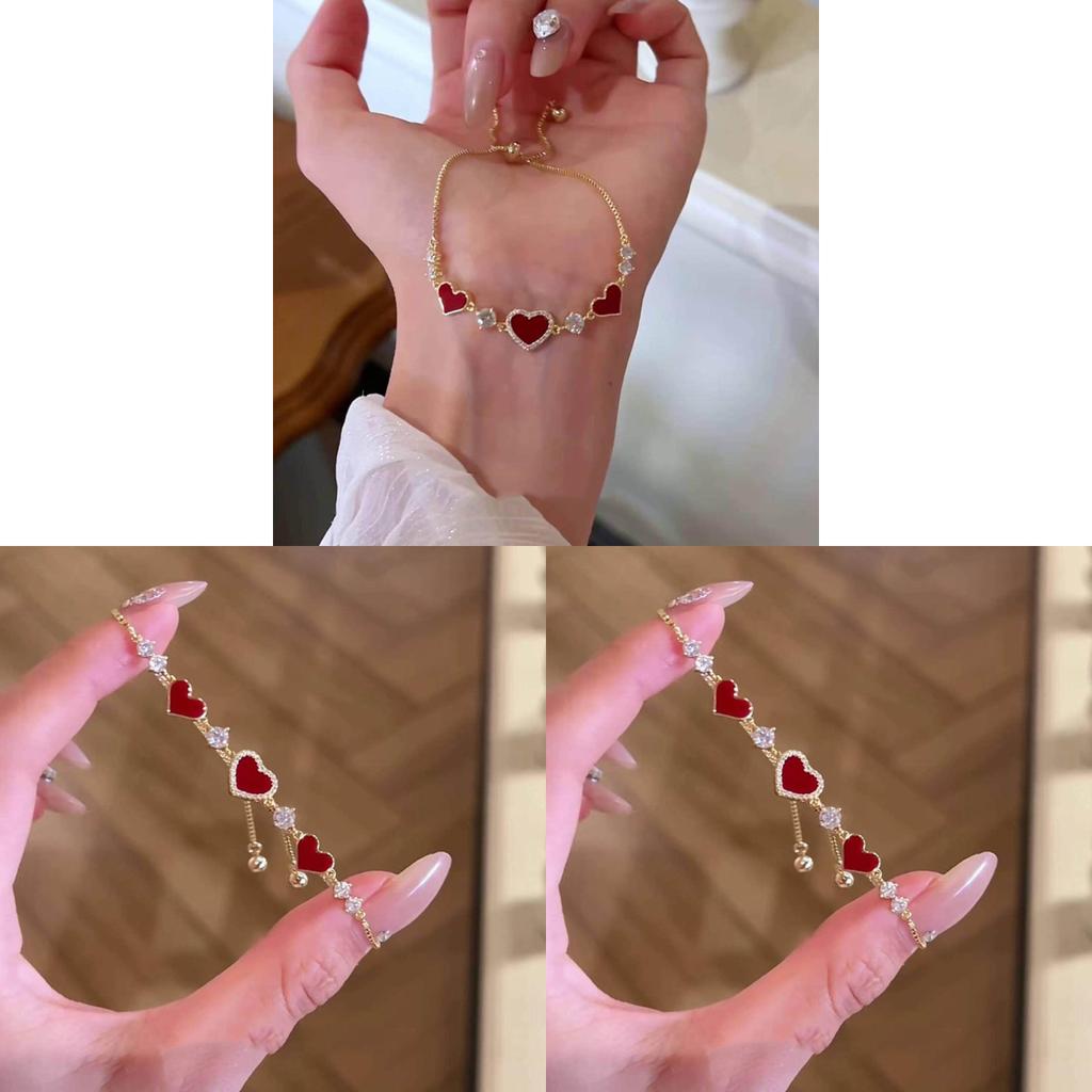 New Chinese Style Red Heart Bracelet For Women With Gold Copper Hand Jewelry For Gift Ideas