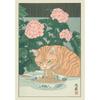 Gatto Tigrato Giapponese nella Vasca da Bagno Stampe Poster Pittura su Tela Estetica Retrò Arte da Parete Immagine Japandi Bagno Toilette Decorazione Casa