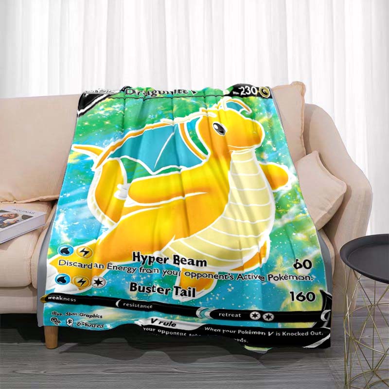 Cartoon Card Pokemon Pikachu Flannel Blanket Figures Home Sofa Lunch Break Blankets Children Student Blanket Nap Cover Kids Gift