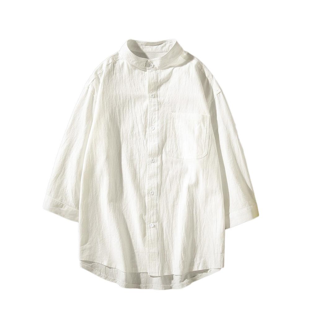 Camicie Casual da Uomo a Manica Media Moda Basic Versatile Tinta Unita Traspirante Colletto alla Coreana Business Tempo Libero Decorazione con Bottoni
