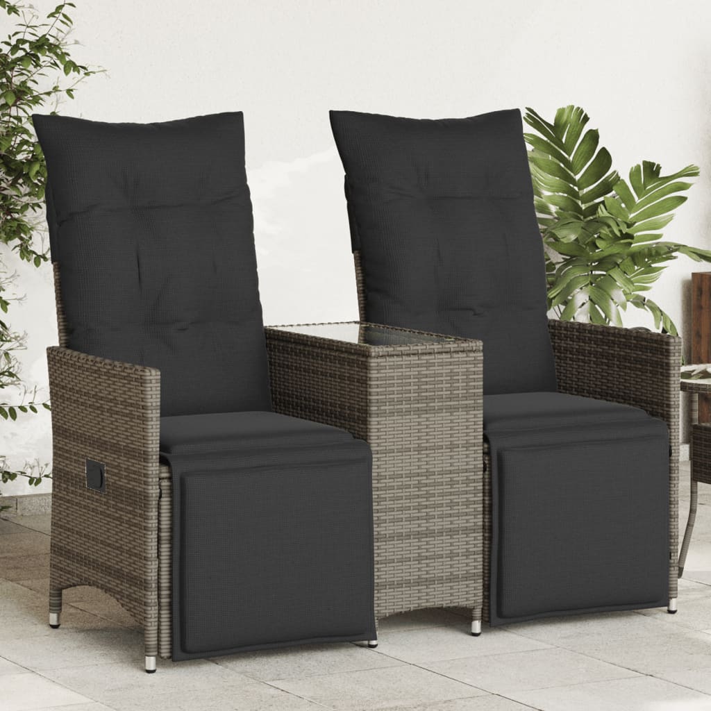 Garden Sofa 2 Seater Adjustable with Table Grey Poly Rattan