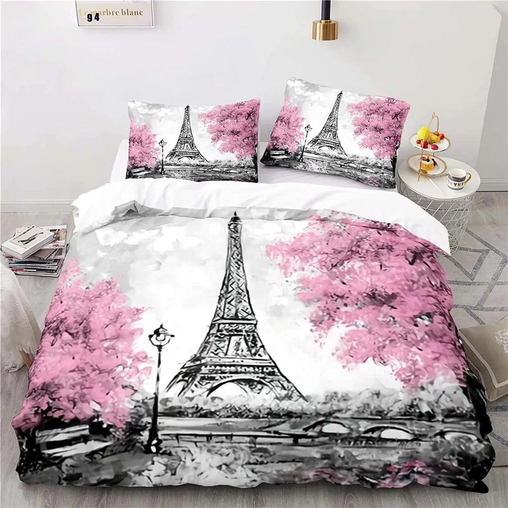 Eiffel Tower Comfortable Duvet Quilt Cover Pillowcase Bedding Set Children Bedroom Decoration Home Textile