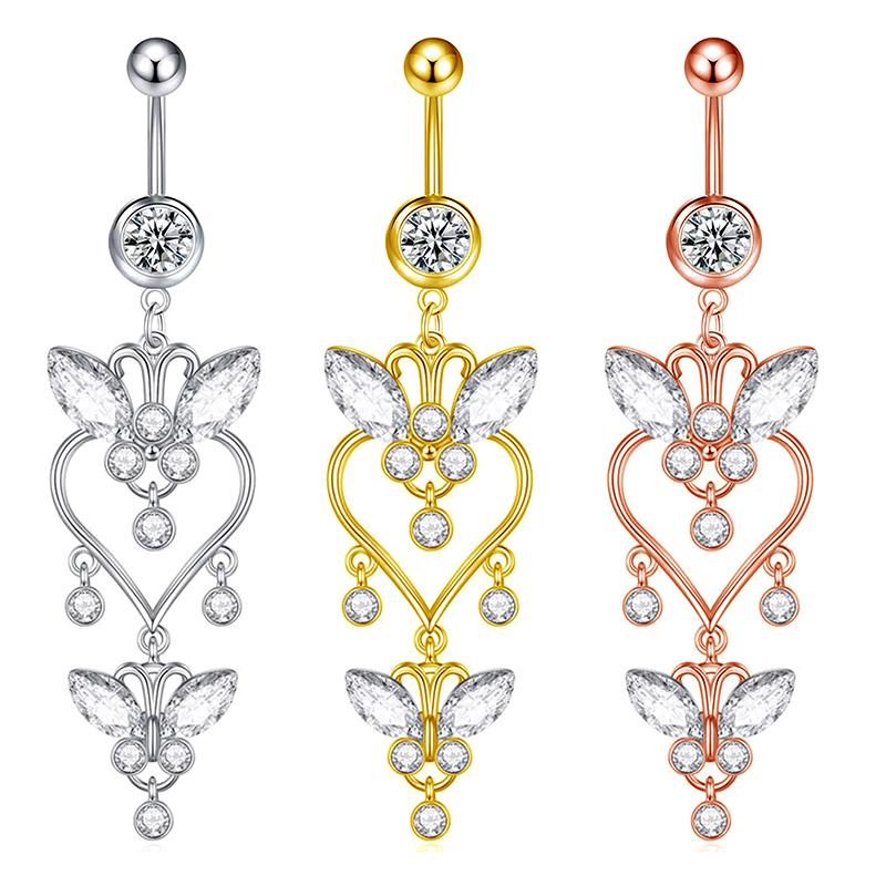 Modische Pentagramm Bauchnabelringe Edelstahl Langes Anhänger Schmetterling Herz Bauchnabelpiercing Ring Für Frauen Körperschmuck
