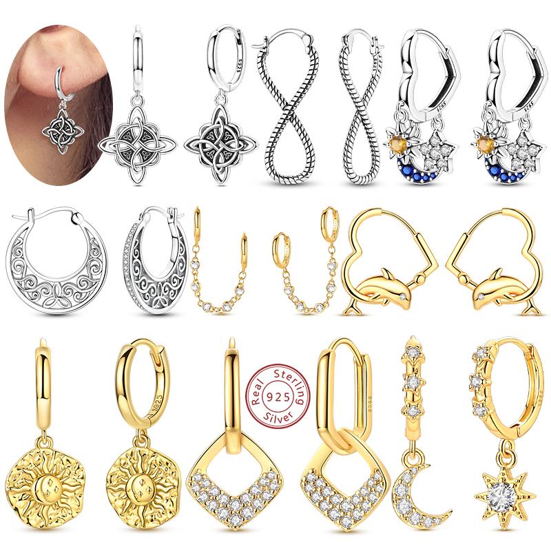 Hoops Earring Copper Dolphin Heart Star Moon Sun Celtic Knot Earring For Women Girls Party Birthday Fashion Jewelry