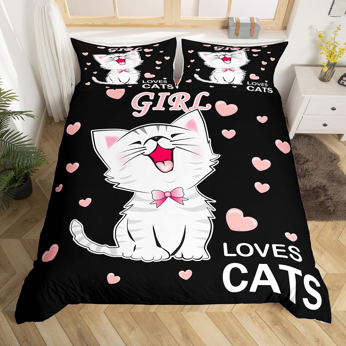 Comforter Cat Black Cat Silhouettes In Different Poses Decorative 3 Piece Bedding Set With 2 Pillow Shamsqueen Full Size Comforter (quilt)-EU Single(135*200cm)3pcs