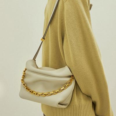 Damen Leder Falten Wolkenförmige Tasche, Modische Ketten Knödeltasche, Einzel-Schulter Crossbody Tasche