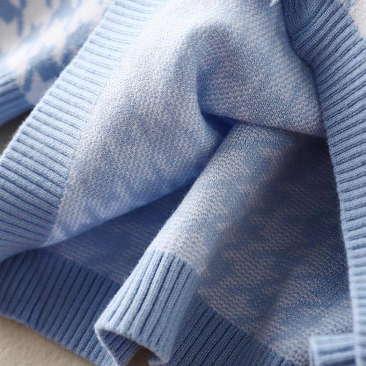 Women Casual Comfortable Knitted Cardigan Houndstooth V Neck Single Breasted Full Sleeve Top Black Gray Pink One Size