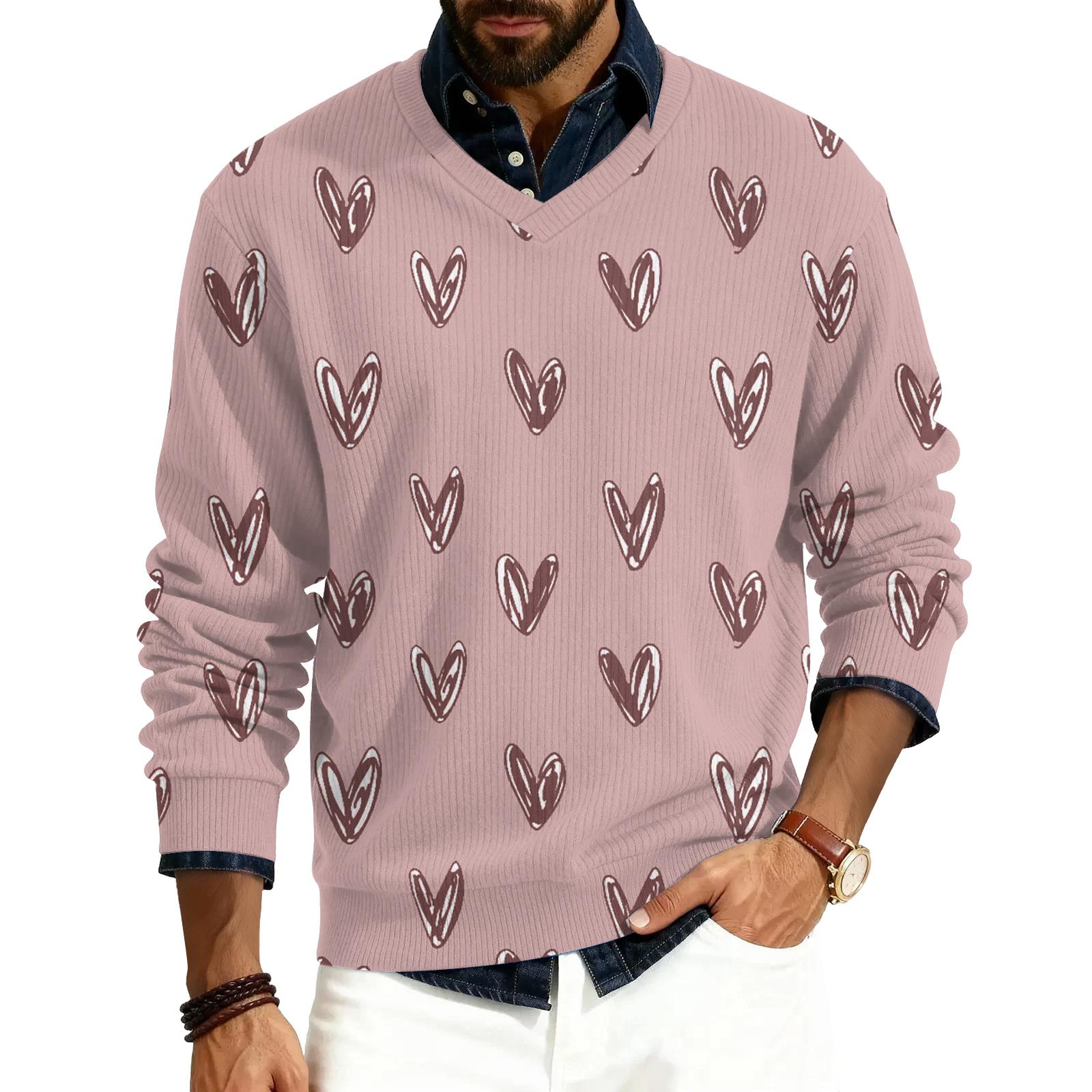 

Men s V,neck Long,sleeved Ribbed Knit Pullover M рожевий