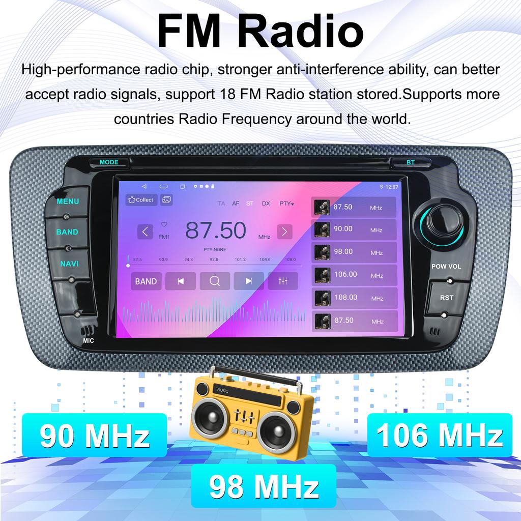 7inch Car Radio Android13 for Seat Lbiza 2009-2013 Multimedia Player Android Auto Carplay GPS WIFI Bluetooth SWC