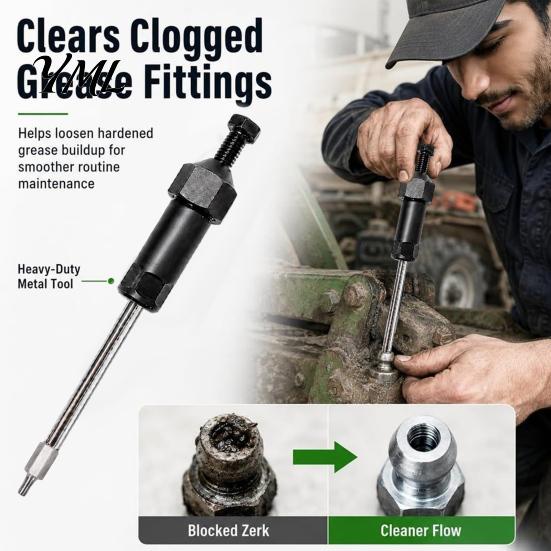Lubrication Nozzle Clearing Device Grease Fitting Cleaning Tool, Clears Clogged Fittings by Hydraulic Pressure, Heavy Professional Maintenance