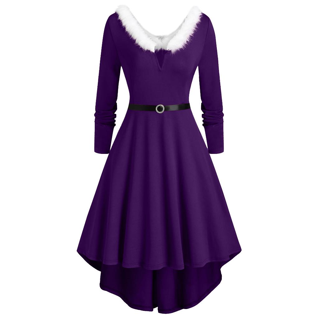 Plus Size Women Christmas Patchwork Faux  Panel Long Sleeve Asymmetric Dress