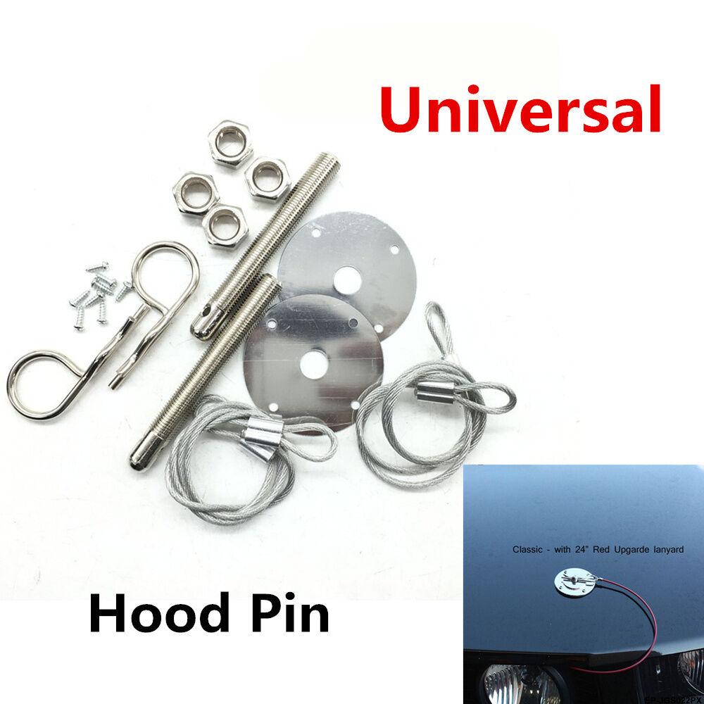 Muscle Car 3/16" Hair Pin Style Hood Pin Engine Lock Set w/ Lanyards 1/2" Studs