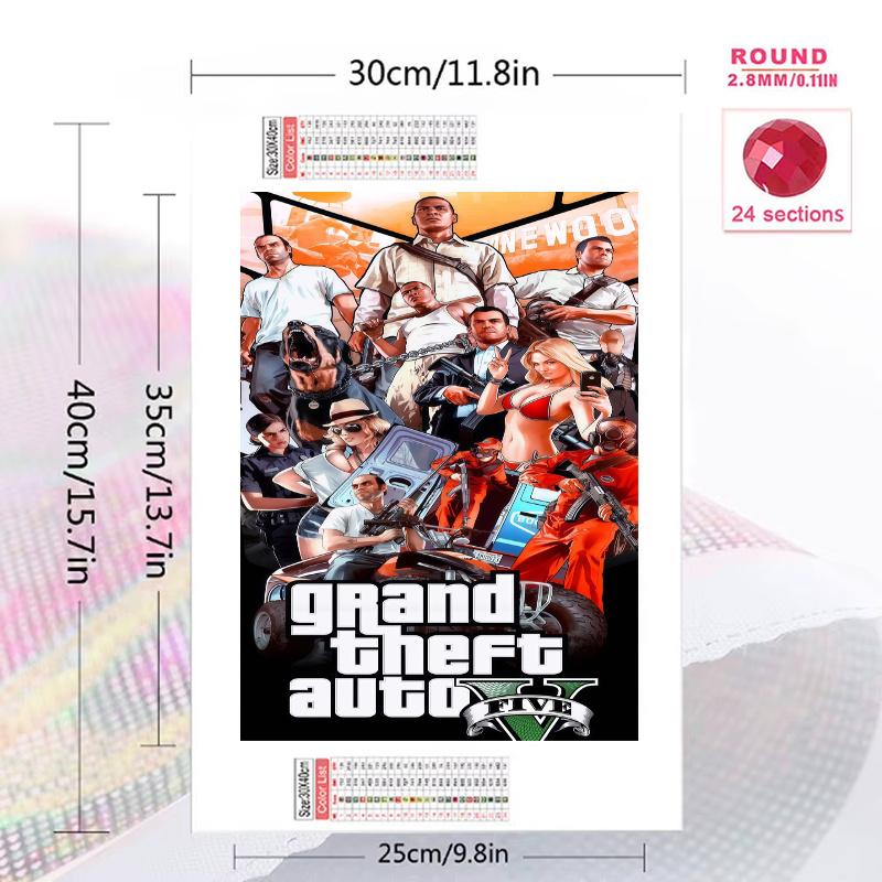 GTA6 100% Round Full Drill 5D DIY Diamond Painting Embroidery Cross Stitch Rhinestone Décor