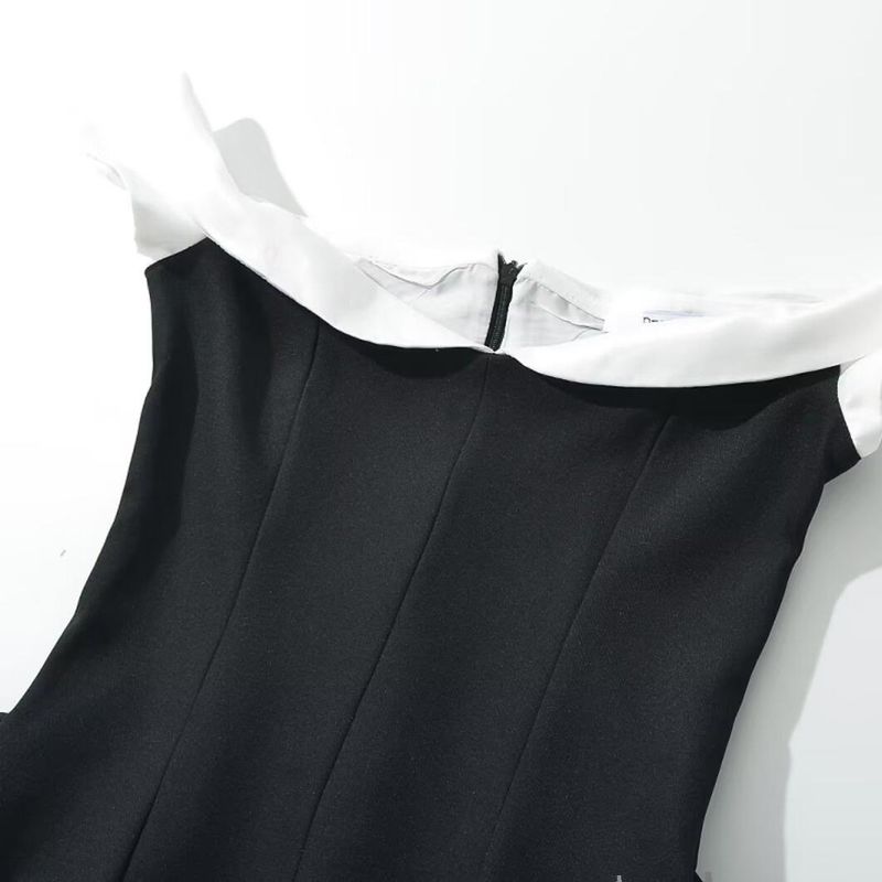 Kaslead New Arrival Women's Clothing Fashion Style Fashion Minimalist off-Neck Short Stitching Dress