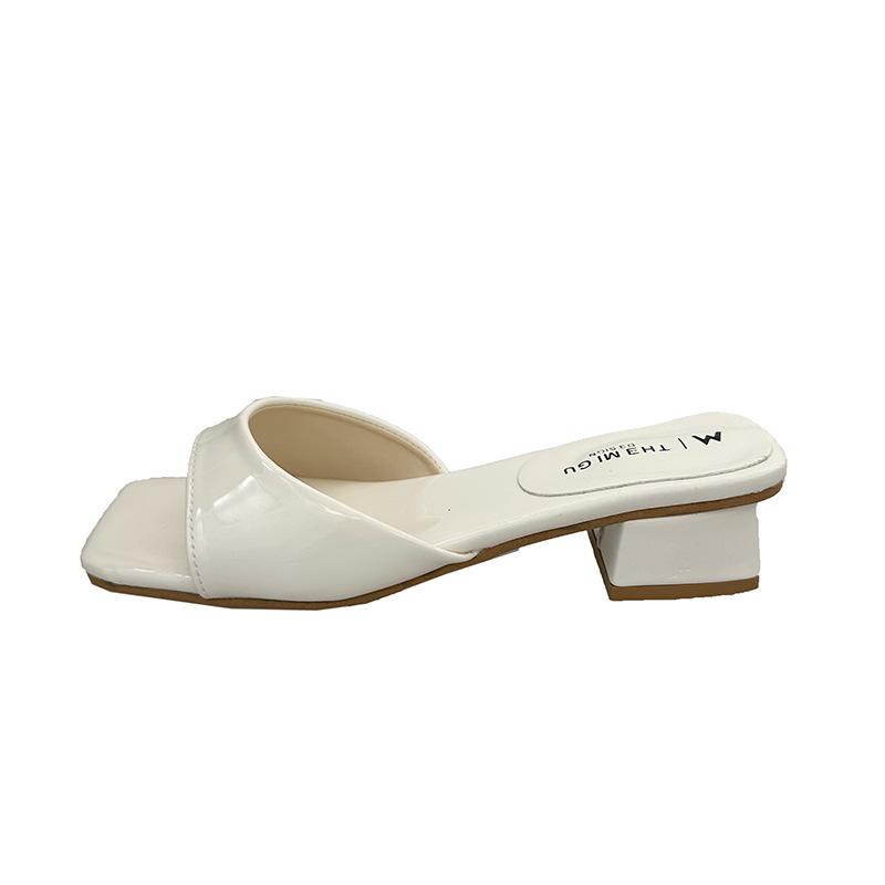 

Однословные квадратные носки толстый каблук крутые тапочки женские летние простые с открытым носком на низком каблуке крутые тапочки женские 40