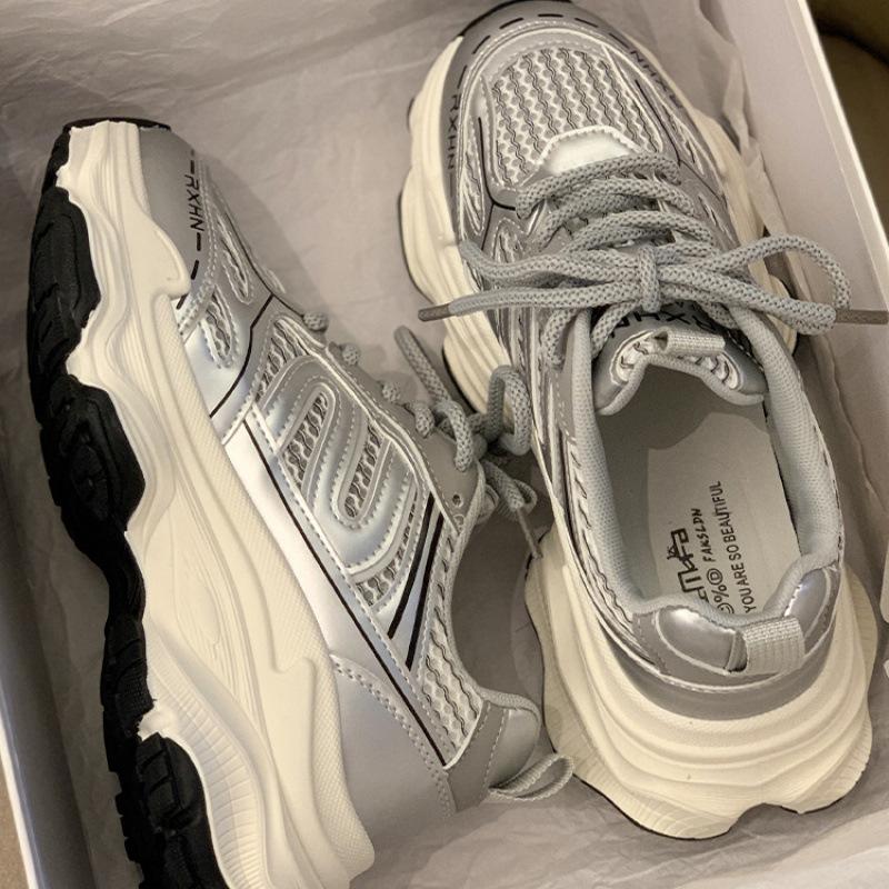 

Mesh breathable dad shoes women s 2025 summer new ins trendy fashion versatile lightweight platform running casual shoes 60 срібний