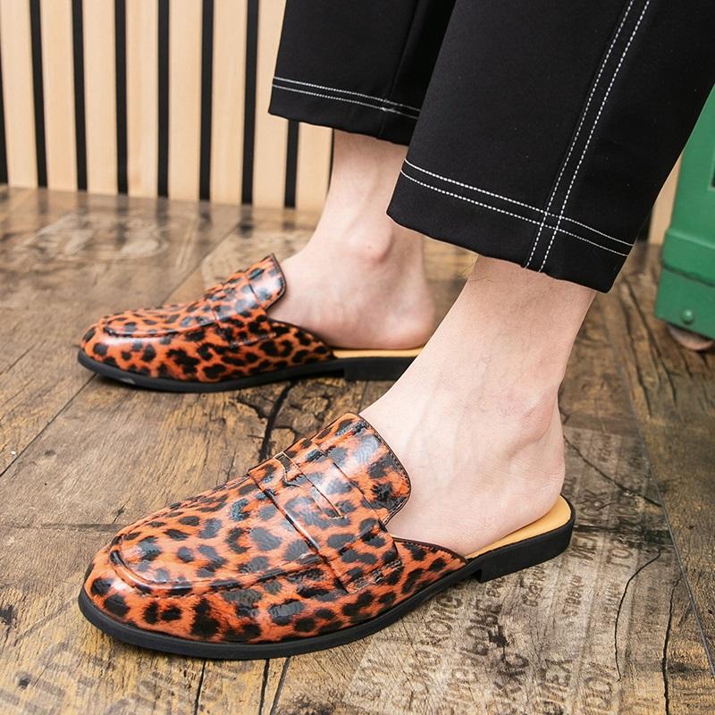 Fashion Fahsion Men Leopard Pattern Rock Half Slippers Shoes Male Slip On Casual Mules Moccasins Breathable Penny Loafer Zapatos Hombre