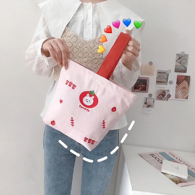 Tote Lunch Bag Cartoon Animal Style Large Capacity Vivid Colors Durable Canvas Lunch Sack for Box Book Snacks Tomato 607₽