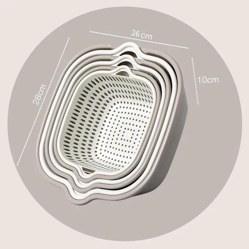 6PC/set Kitchen Sink Vegetable Drainer Fruit Basket For Fruit Washing Plastic Basin Vegetable Washing Basin Drain Basket Basin