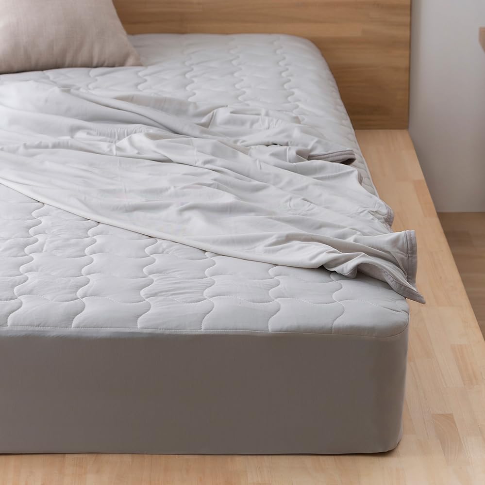 

Iris Ohyama Cooling Mattress Pad with Integrated Fitted Sheet, Semi-Double Size (BXP-NPES5-SD), Light Greige, Cool Summer Bedding