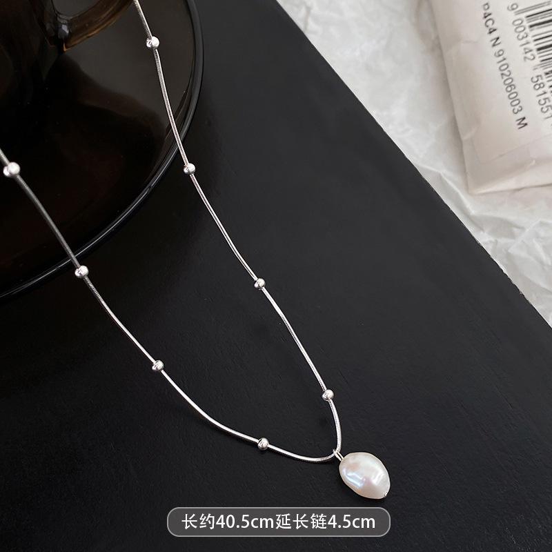 

Titanium Steel Freshwater Pearl Necklace Women Adjustable Collarbone Chain for Girls Korean Ins Minimalist Versatile Jewelry