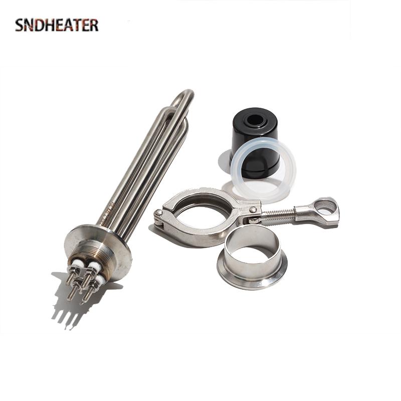 SNDHEATER 220V Tri Clamp Electric Water Heating Element 1.5KW 4.5KW 5.5KW Heater Resistance with Coupling and Cap for Brewing