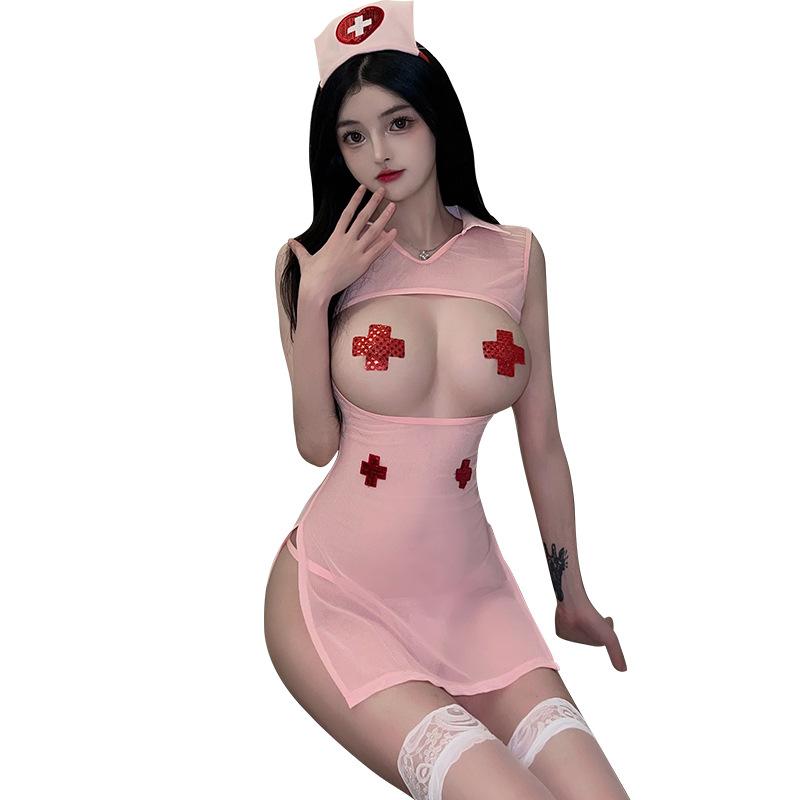 Love Ru Ru Erotic Underwear - Sexy Transparent, Erotic Slit, no need to remove Pure Desire, Teasing Professional Nurse Uniform Set 5141