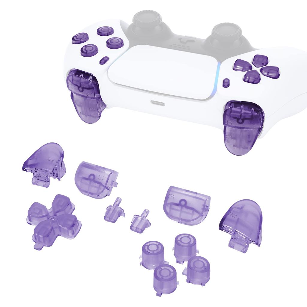 eXtremeRate Replacement for PS5 Controller Share Optional Face Clear Full Button Set for PlayStation 5 Controller Controller Not Included D-Pad