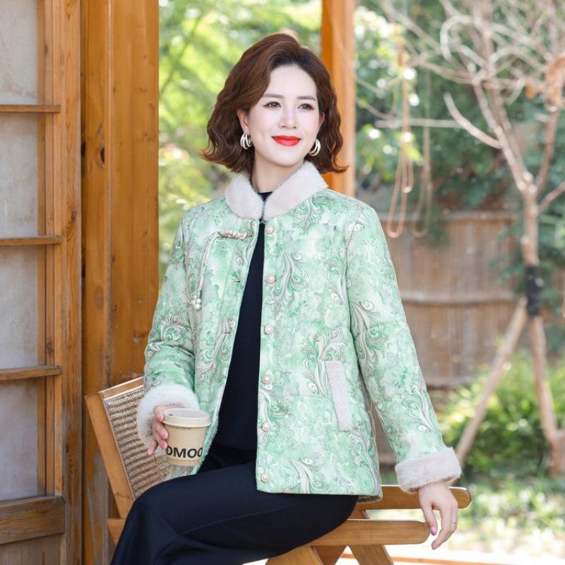 

Winter clothing velvet new thickened cotton-padded jacket medium jacket women s clothing Chinese cotton-padded jacket women 1XL [recommended 80-50kg]