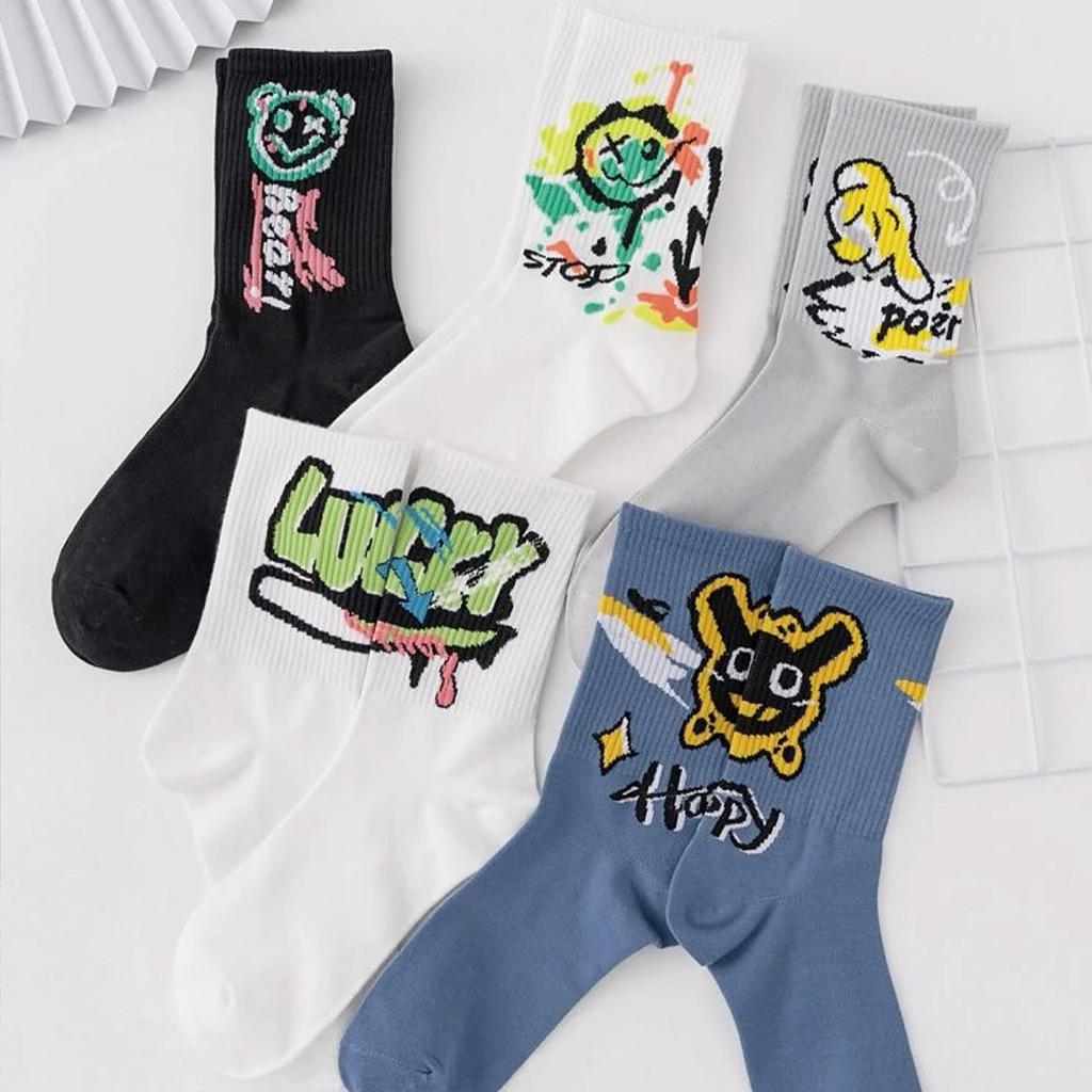 Πολύχρωμες Ανδρικές Κάλτσες Crew, Graffiti Street Fashion, Άνετες, Αναπνέουσες, Απομάκρυνσης Υγρασίας