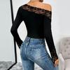 A New Elegant and Sexy Slim-fit Lace One-shoulder Off-the-shoulder Black European and American Jumpsuit
