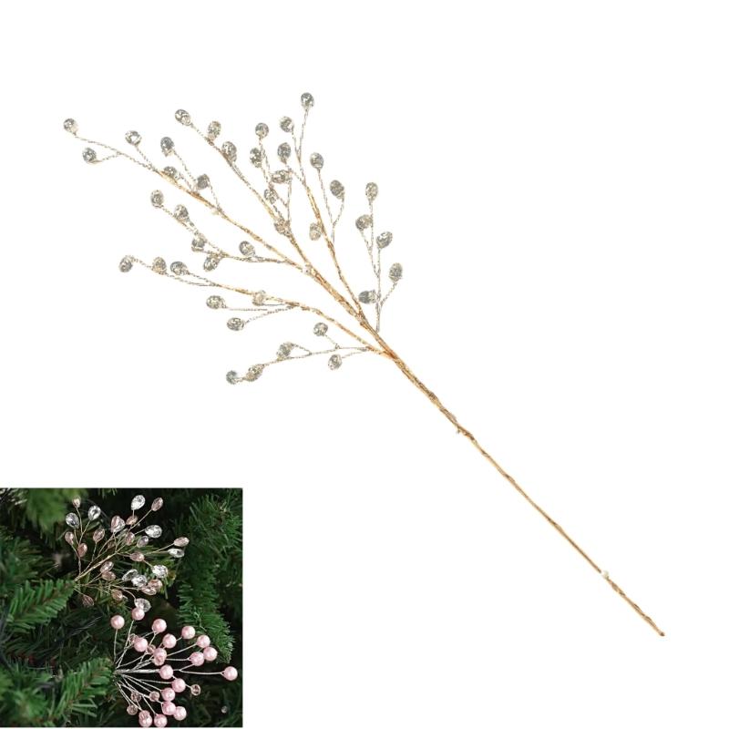 Ready-to-Place Christmas Branch Pick with Extended Stem for Decorating Tree, Wreath, Garlands, and Table Displays