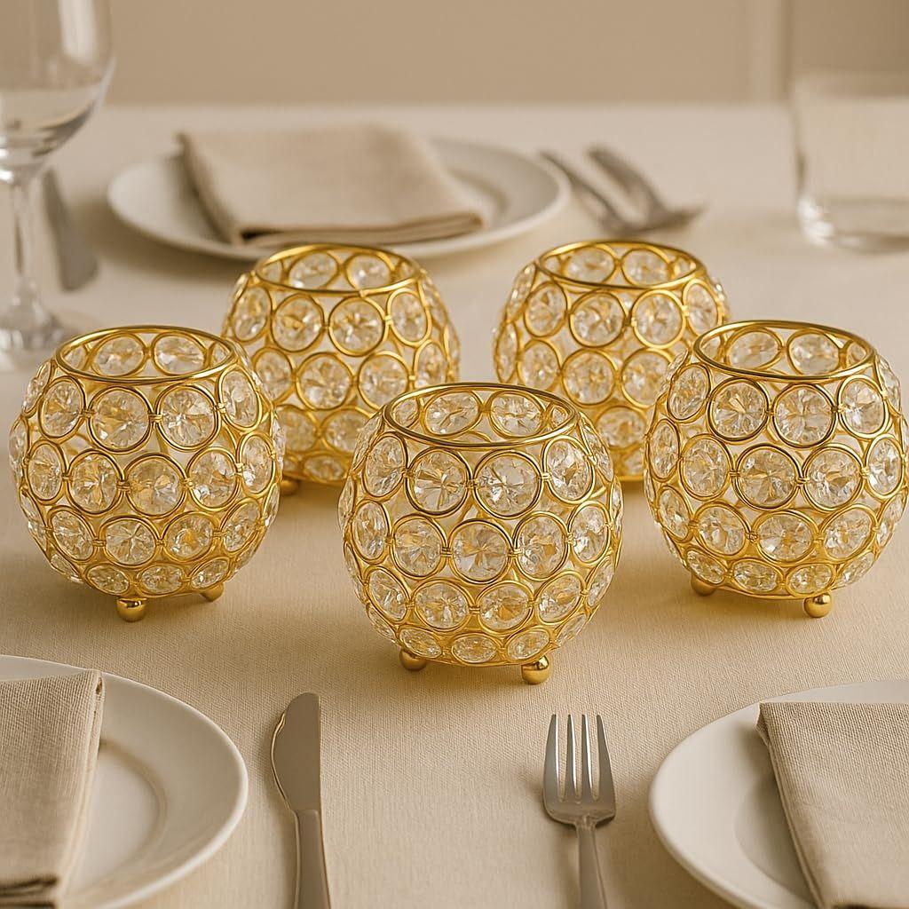 Pack of 2 Tea Light Crsytal Candle Holder - Pooja Diya Decoreation Items for Home Diwali Brass Puja Item Unique Christams Diwali Gift