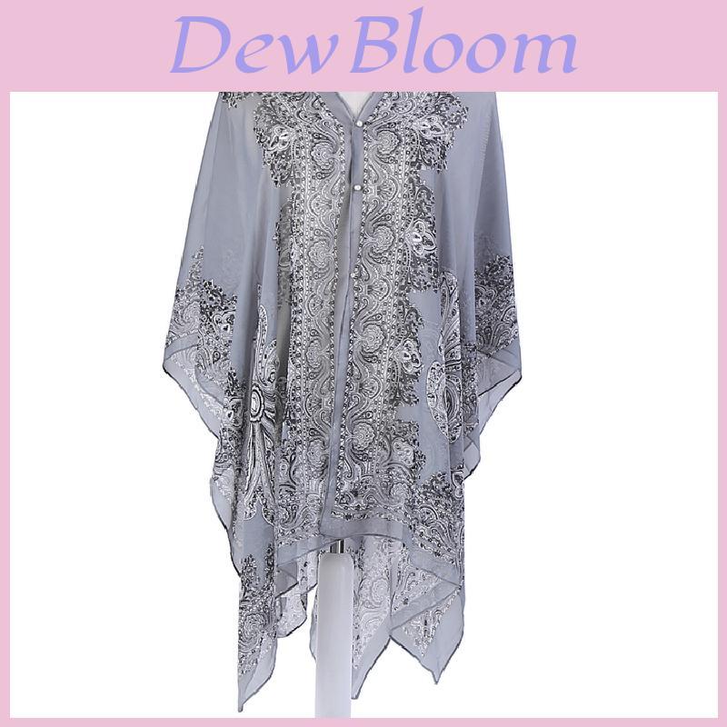 Elegant 2018 Women Chiffon Blouse Coat With Boho Floral Design For Beach Cover Up