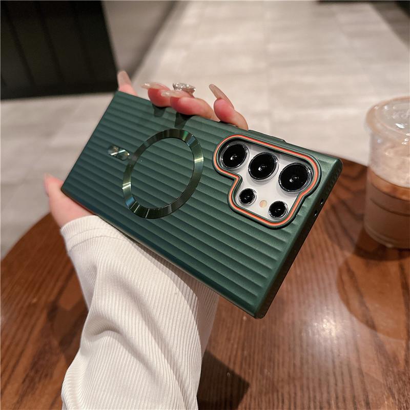 Pro Samsung Galaxy S24 S23 S22 Plus Ultra Vlnitý Pokovený Metalická Barva Magnetický Proti otiskům prstů PC Nárazuvzdorný Protiskluzový Zadní Kryt Pouzdro Skořepina