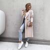 Women's Long Double Breasted Blazer Coat In Beige, Light Gray, Black & Off White with Notched Lapel