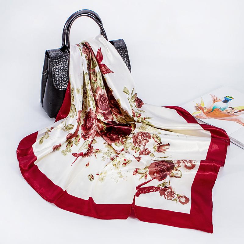 Women's Baotou Artificial Silk Satin Silk Scarf 90cm Printing Square Scarf Silk Scarf