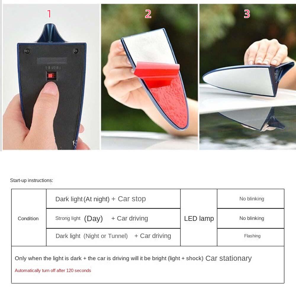 Car Roof Solar Shark Fin Antenna Car Decorative Light Rear-end LED flash lights Warning Flash Lamp