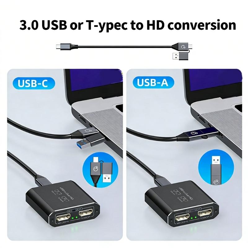 USB To HDTV Splitter 1080P@60Hz Resolution 1 IN 2 OUT Double HDTV Adapter Support Extended for PC Desktop