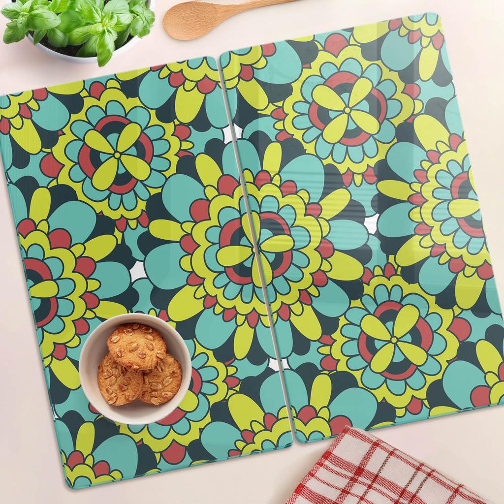 Deski Kuchenne Szklane Do Krojenia Z Grafiką Abstrakcyjny Kwiat 2X30X52 Cm
