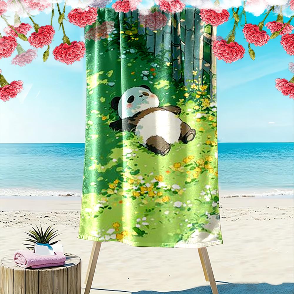 Cute Panda Relaxing On Grass Design Beach Towel Quick-drying for Travel Outdoor Sports Jogging Beach and Swimming