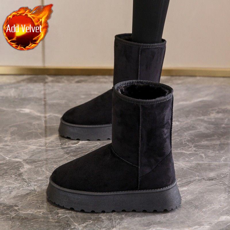 

Fashion Winter Mid Calf Chunky Snow Boots for Women Round Toe Plush Woman Shoes Comfortable and Elegant Designer Luxury Warm Goth Boot 41
