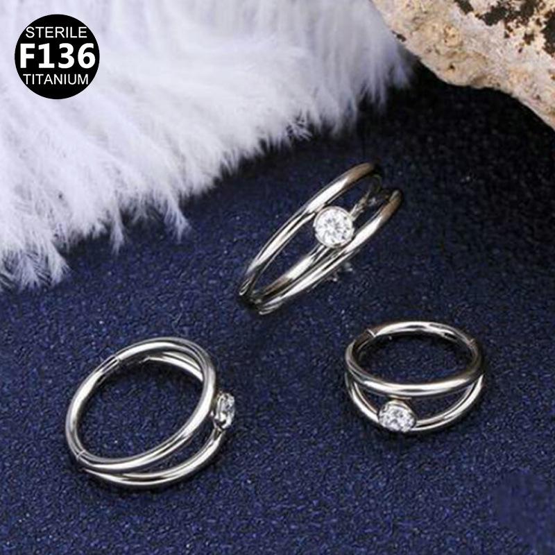 Titanium G23 Zirconia Nose Ring 16G Piercing Jewelry - Amethyst Alloy Set