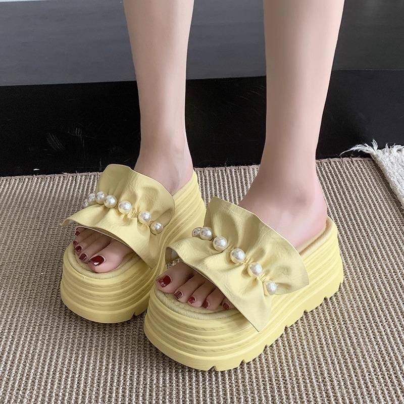 Fashion Summer Bead Pleated Women Slippers High Heels Shoes Platform Elegant Slingback Sandals 2025 Fad New Trends Shoes Dress Zapatos