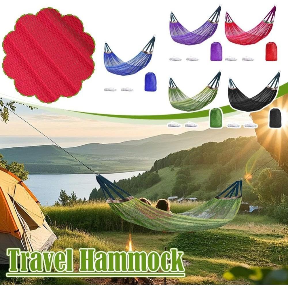 Portable Lightweight Ice Silk Mesh Hammock Swing Curved Anti Tip Bar Outdoor Camping Travel Garden Backyard Patio Beach Pool Use