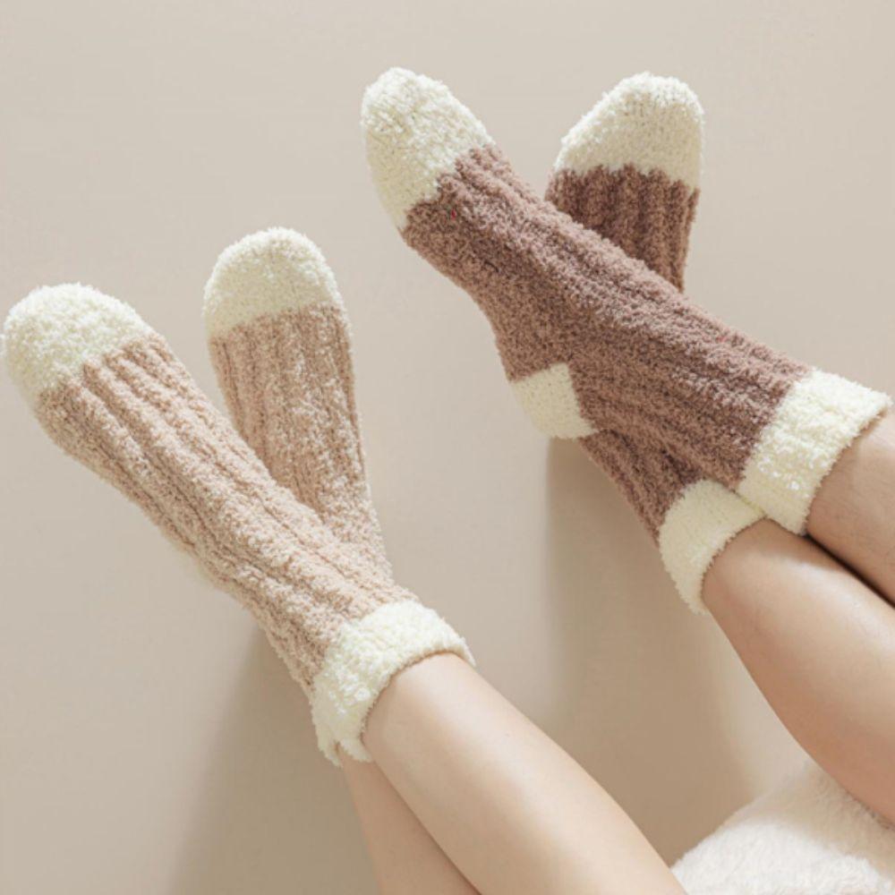 3Pairs Winter Coral Fleece Socks Sleeping Mid Tube Socks Women Kawaii Floor Plush Socks Winter