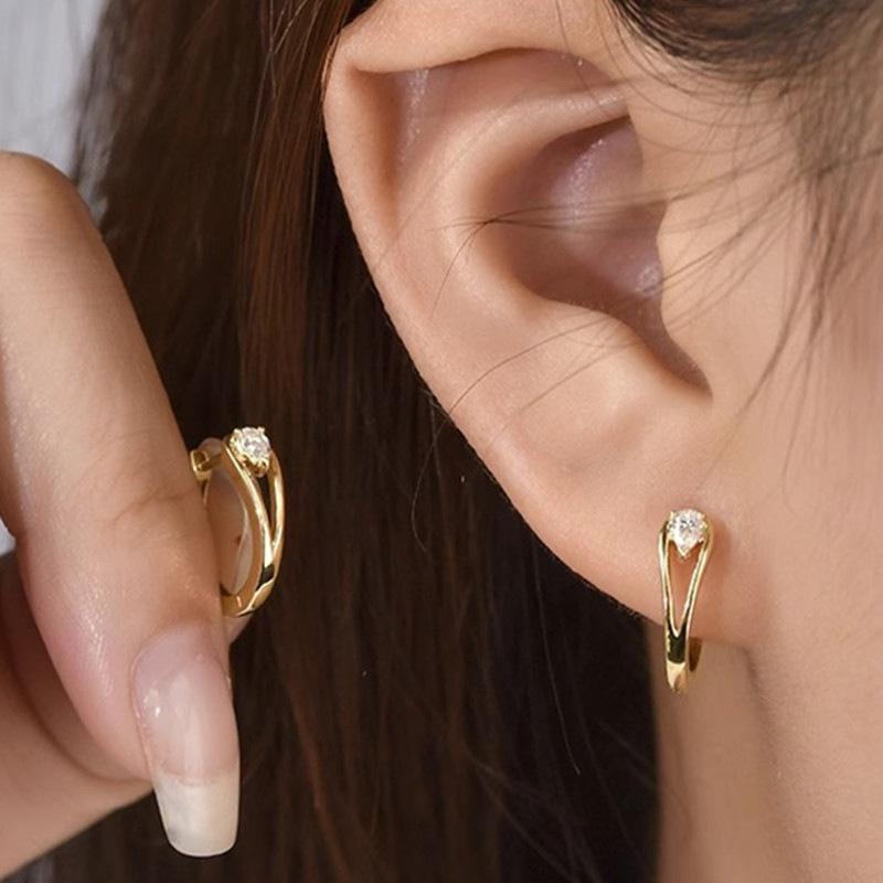 Water Drop Zircon Design Earrings For Women, Fashionable Daily Matching Ear Buckles, Popular Suit Accessories