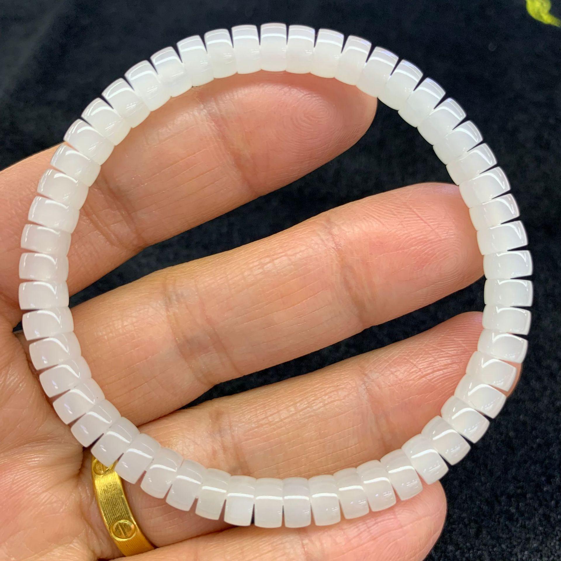 Hetian White Jade Qinghai Spacer Bead Bracelet - 4x6mm, Transparent, Pill-shaped Design