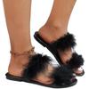 2025 large size open-toed sandals summer new flat-bottomed fluffy slippers women's clothing fashion versatile one-word drag