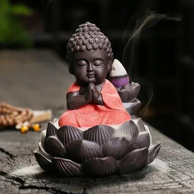 1 Stück, Zen Räucherstäbchen Buddha Keramik Handwerk Lotus Heimdekorationen Wasserfall Rückfluss Räuchergefäß (Ohne Weihrauch)
